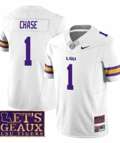 Lsu Tigers JaMarr Chase Jersey #1 College Football Let's Geaux Patch Stitched White