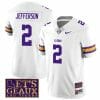 Lsu Tigers Justin Jefferson Jersey #2 College Football Let's Geaux Patch Stitched White