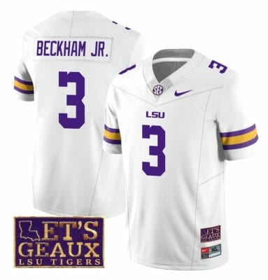 Lsu Tigers Odell Beckham Jr Jersey #3 College Football Let's Geaux Patch Stitched White 8 Lsu Tigers Odell Beckham Jr Jersey #3 College Football Let's Geaux Patch Stitched White