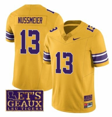 Lsu Tigers Garrett Nussmeier Jersey #13 College Football Let's Geaux Patch Stitched Yellow