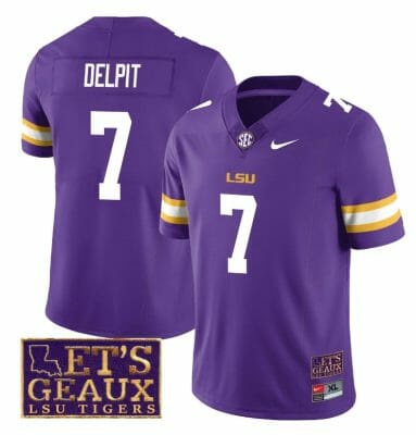 Lsu Tigers Grant Delpit Jersey #7 College Football Let's Geaux Patch Stitched Purple