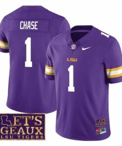 Lsu Tigers JaMarr Chase Jersey #1 College Football Let's Geaux Patch Stitched Purple
