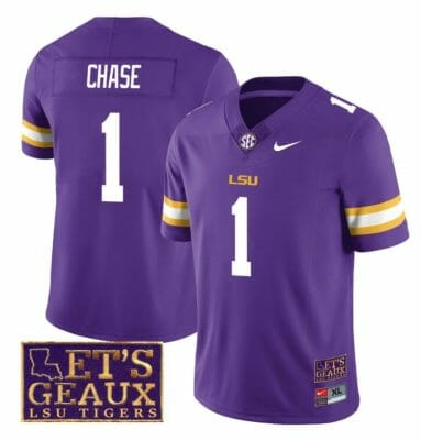 Lsu Tigers JaMarr Chase Jersey #1 College Football Let's Geaux Patch Stitched Purple