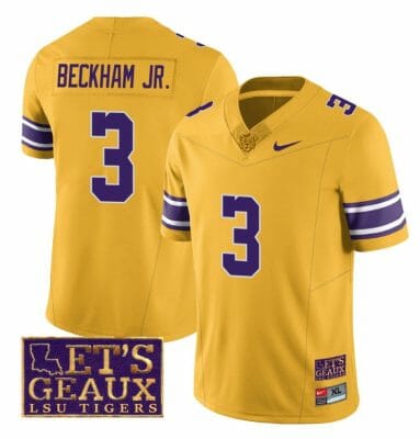 Lsu Tigers Odell Beckham Jr Jersey #3 College Football Let's Geaux Patch Stitched Yellow
