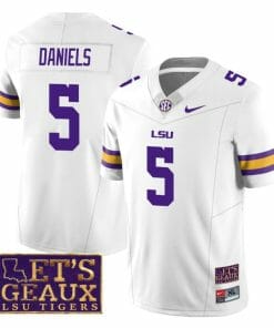 Lsu Tigers Jayden Daniels Jersey #5 College Football Let's Geaux Patch Stitched White
