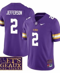 Lsu Tigers Justin Jefferson Jersey #2 College Football Let's Geaux Patch Stitched Purple