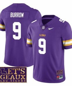Lsu Tigers Joe Burrow Jersey #9 College Football Let's Geaux Patch Stitched Purple