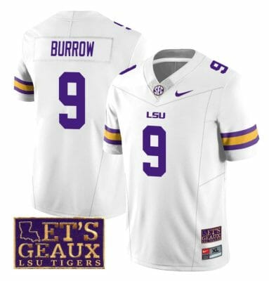 Lsu Tigers Joe Burrow Jersey #9 College Football Let's Geaux Patch Stitched White