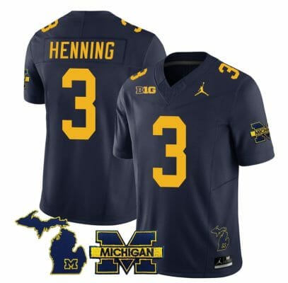 Michigan Wolverines AJ Henning Jersey #3 Special College Football 2023 Stitched Navy 8 Michigan Wolverines AJ Henning Jersey #3 Special College Football 2023 Stitched Navy
