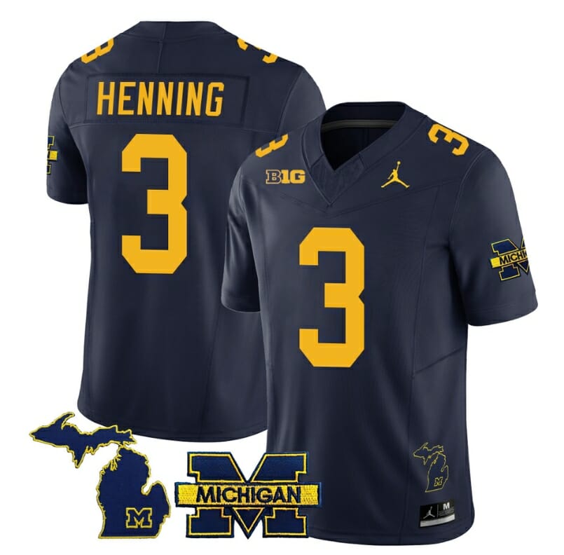 Michigan Wolverines AJ Henning Jersey #3 Special College Football 2023 Stitched Navy 1 Michigan Wolverines AJ Henning Jersey #3 Special College Football 2023 Stitched Navy