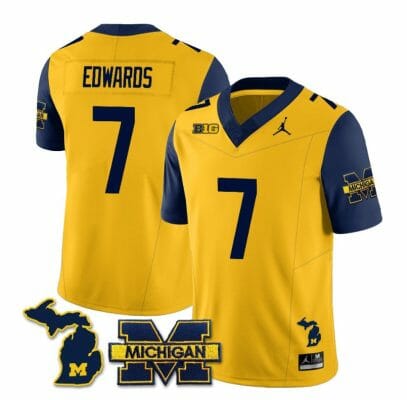 Michigan Wolverines Donovan Edwards Jersey #7 Special College Football 2023 Stitched Navy Sleeves 8 Michigan Wolverines Donovan Edwards Jersey #7 Special College Football 2023 Stitched Navy Sleeves