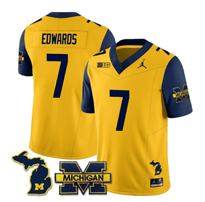 Michigan Wolverines Donovan Edwards Jersey #7 Special College Football 2023 Stitched Navy Sleeves 1 Michigan Wolverines Donovan Edwards Jersey #7 Special College Football 2023 Stitched Navy Sleeves