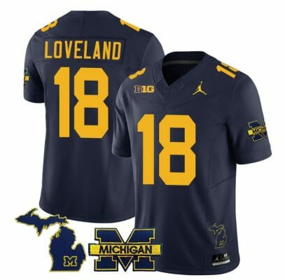 Michigan Wolverines Colston Loveland Jersey #18 Special College Football 2023 Stitched Navy