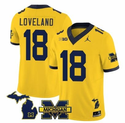 Michigan Wolverines Colston Loveland Jersey #18 Special College Football 2023 Stitched Maize 8 Michigan Wolverines Colston Loveland Jersey #18 Special College Football 2023 Stitched Maize