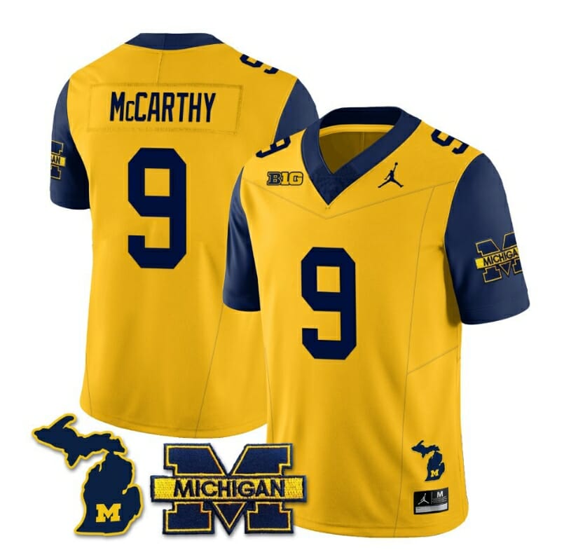 Michigan Wolverines JJ McCarthy Jersey Special #9 College Football 2023 Stitched Navy Sleeves 1 Michigan Wolverines JJ McCarthy Jersey Special #9 College Football 2023 Stitched Navy Sleeves