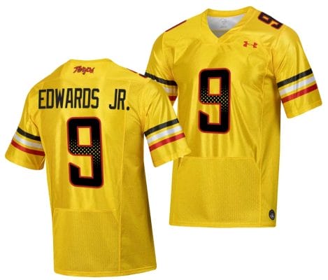 Maryland Terrapins Billy Edwards Jr Jersey #9 College Football Gold 2023 Script Uniform