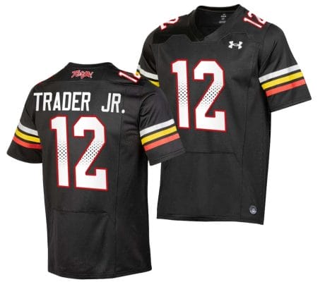 Maryland Terrapins Dante Trader Jr Jersey #12 College Football Black 2023 Replica Uniform