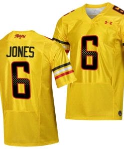 Maryland Terrapins Jeshaun Jones Jersey #6 College Football Gold 2023 Script Uniform