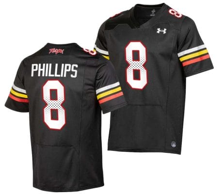 Maryland Terrapins Jordan Phillips Jersey #8 College Football Black 2023 Replica Uniform