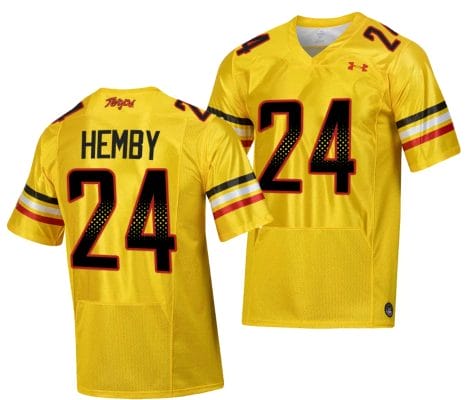 Maryland Terrapins Roman Hemby Jersey #24 College Football Gold 2023 Script Uniform