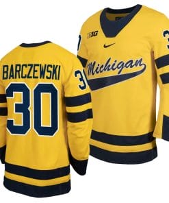 Michigan Wolverines Jacob Barczewski Jersey #30 Classic Hockey Maize Replica 2023-24