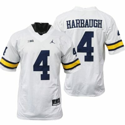 Michigan Wolverines Jim Harbaugh Jersey #4 College Football Game White 10 Michigan Wolverines Jim Harbaugh Jersey #4 College Football Game White
