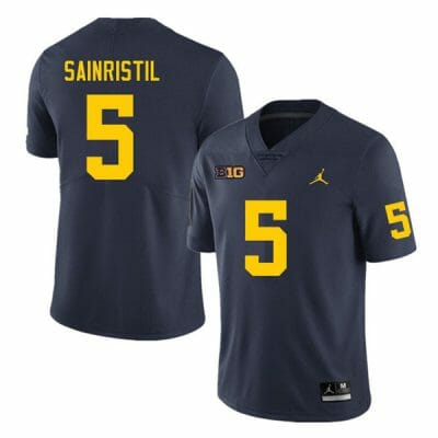Michigan Wolverines Mike Sainristil Jersey #5 College Football Game Navy