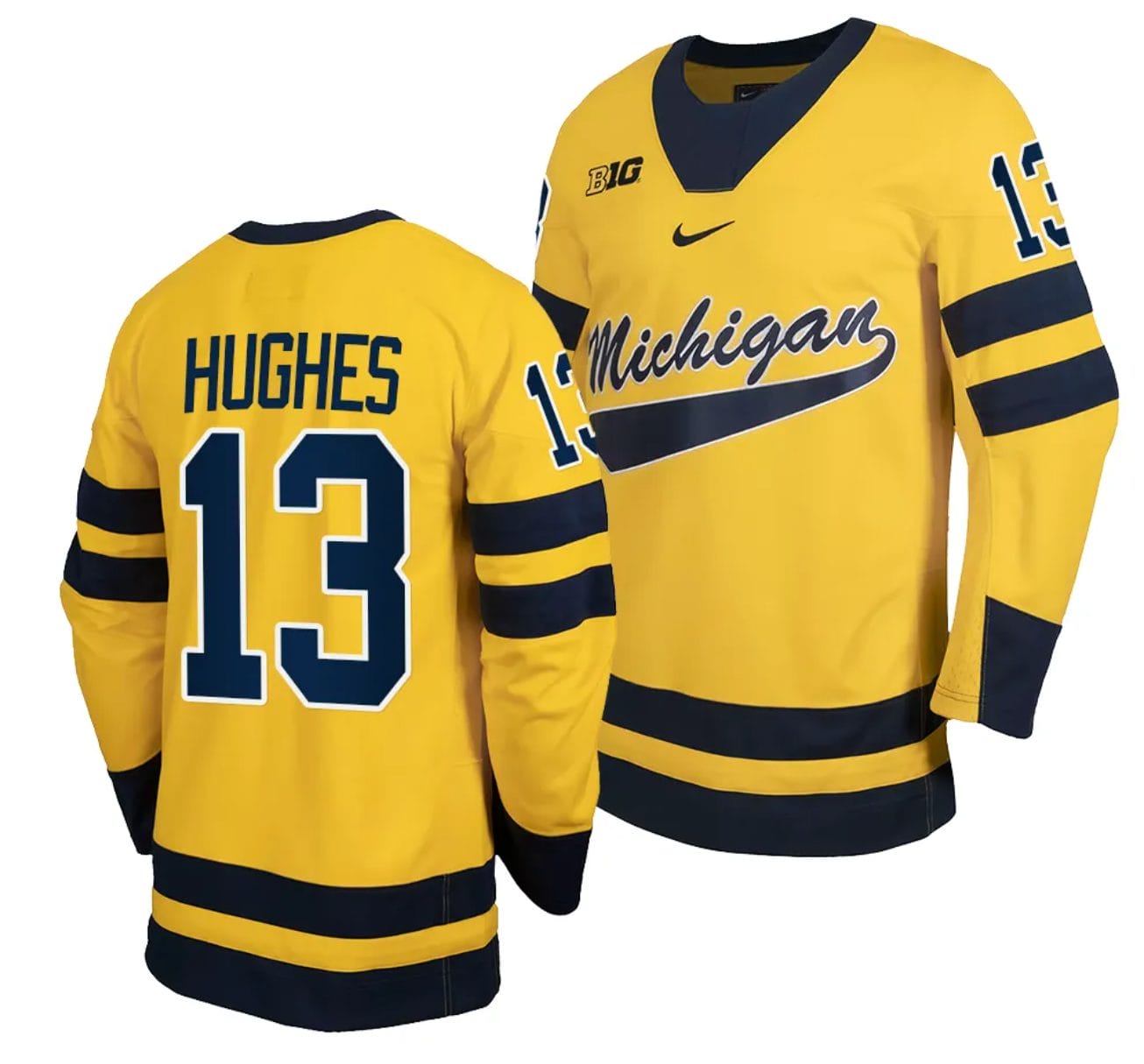 Michigan Wolverines TJ Hughes Jersey #13 Classic Hockey Maize Replica 2023-24 1 Michigan Wolverines TJ Hughes Jersey #13 Classic Hockey Maize Replica 2023-24