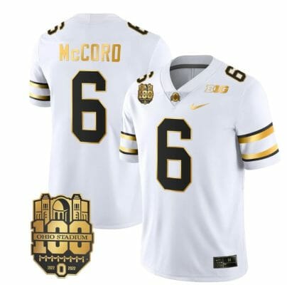 Ohio State Buckeyes Kyle McCord Jersey #6 College Football Stitched White Gold