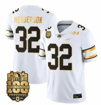 Ohio State Buckeyes TreVeyon Henderson Jersey #32 College Football Stitched White Gold