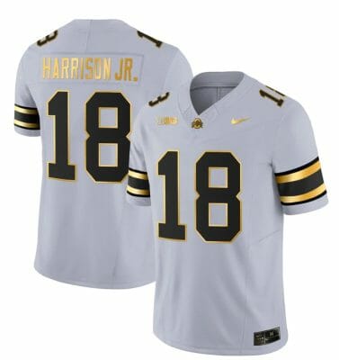 Ohio State Buckeyes Marvin Harrison Jr Jersey #18 College Football Stitched Gray Gold