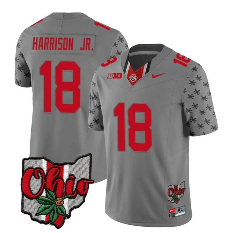 Ohio State Buckeyes Marvin Harrison Jr Jersey #18 College Football Stitched Alternate 2023 Gray 1 Ohio State Buckeyes Marvin Harrison Jr Jersey #18 College Football Stitched Alternate 2023 Gray