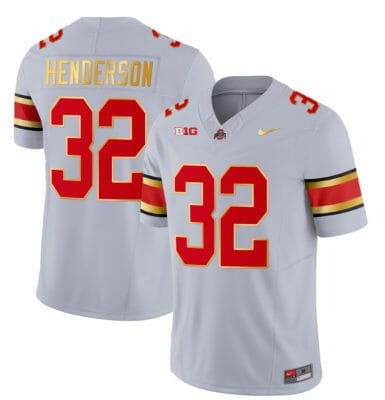 Ohio State Buckeyes TreVeyon Henderson Jersey #32 College Football Stitched Gold Trim 8 Ohio State Buckeyes TreVeyon Henderson Jersey #32 College Football Stitched Gold Trim