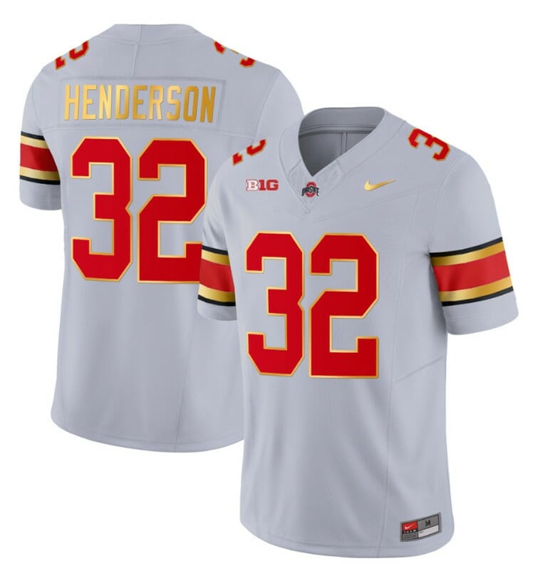 Ohio State Buckeyes TreVeyon Henderson Jersey #32 College Football Stitched Gold Trim 1 Ohio State Buckeyes TreVeyon Henderson Jersey #32 College Football Stitched Gold Trim