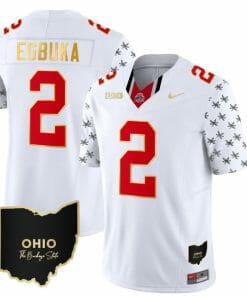 Ohio State Buckeyes Emeka Egbuka Jersey #2 College Football Stitched Alternate White Gold Trim