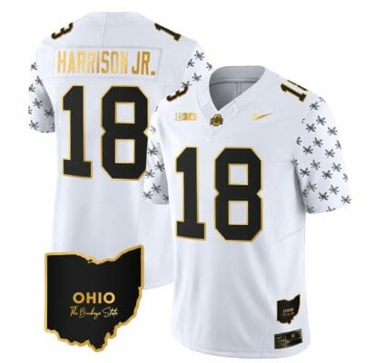 Ohio State Buckeyes Marvin Harrison Jr Jersey #18 College Football Stitched Alternate White Gold