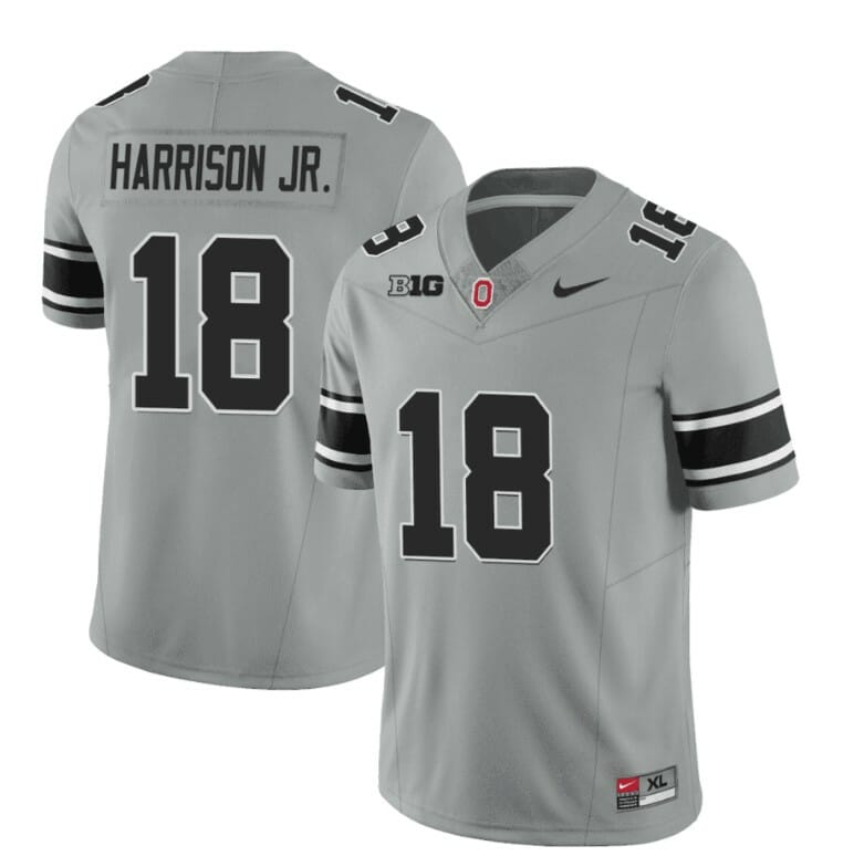 Ohio State Buckeyes Marvin Harrison Jr Jersey #18 College Football Stitched Black Gray 1 Ohio State Buckeyes Marvin Harrison Jr Jersey #18 College Football Stitched Black Gray