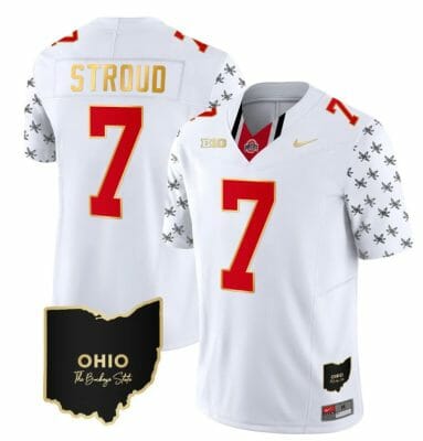 Ohio State Buckeyes CJ Stroud Jersey #7 College Football Stitched Alternate White Gold Trim