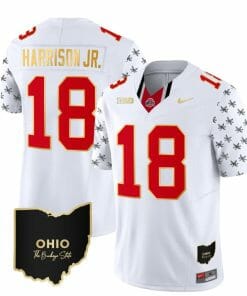 Ohio State Buckeyes Marvin Harrison Jr Jersey #18 College Football Stitched Alternate White Gold Trim