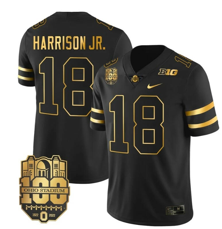 Ohio State Buckeyes Marvin Harrison Jr Jersey #18 College Football Stitched Black Gold 1 Ohio State Buckeyes Marvin Harrison Jr Jersey #18 College Football Stitched Black Gold