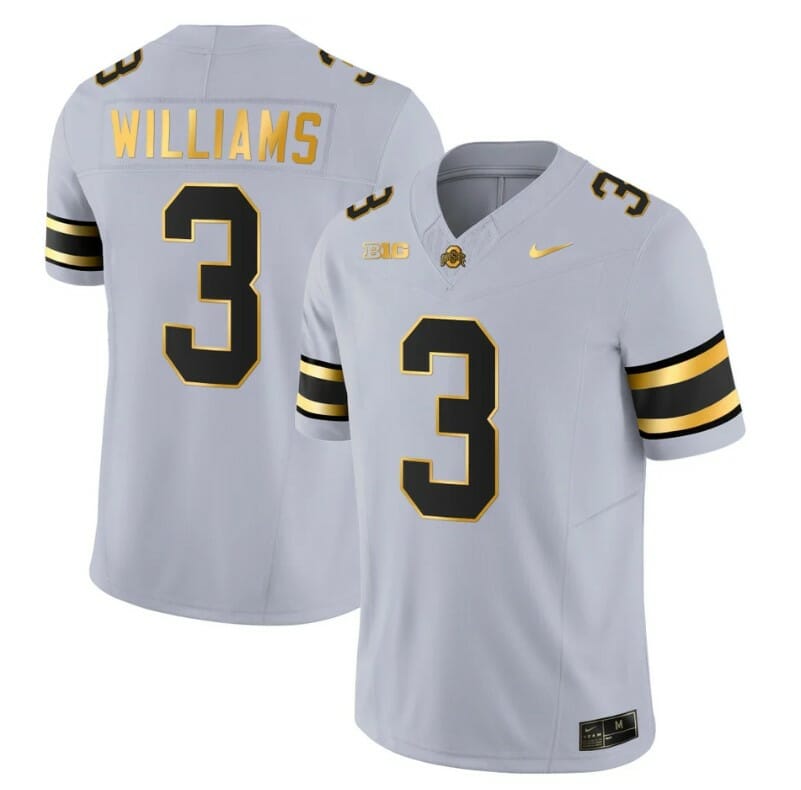 Ohio State Buckeyes Miyan Williams Jersey #3 College Football Stitched Gray Gold 1 Ohio State Buckeyes Miyan Williams Jersey #3 College Football Stitched Gray Gold