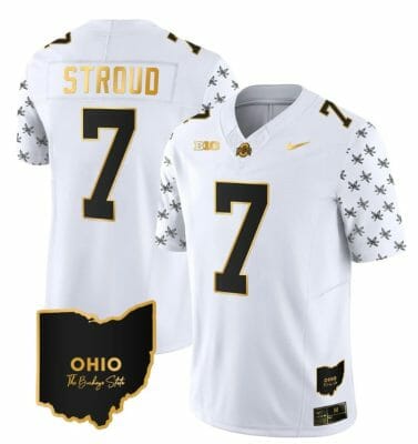 Ohio State Buckeyes CJ Stroud Jersey #7 College Football Stitched Alternate White Gold 8 Ohio State Buckeyes CJ Stroud Jersey #7 College Football Stitched Alternate White Gold