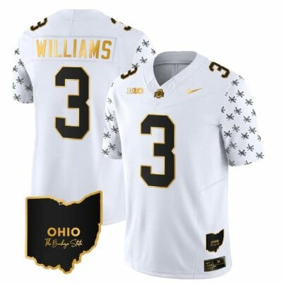 Ohio State Buckeyes Miyan Williams Jersey #3 College Football Stitched Alternate White Gold