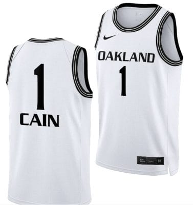 Oakland Golden Grizzlies Jamal Cain Jersey #1 College Basketball White 2021-22 6 Oakland Golden Grizzlies Jamal Cain Jersey #1 College Basketball White 2021-22