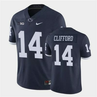 Penn State Sean Clifford Jersey #14 College Football Game Navy Retro With Name