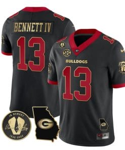 Stetson Bennett Jersey #13 Georgia Bulldogs Football Vince Dooley Patch Georgia Map Gold Trim