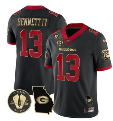 Stetson Bennett Jersey #13 Georgia Bulldogs Football Vince Dooley Patch Georgia Map Gold Trim