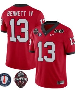 Stetson Bennett Jersey #13 Georgia Bulldogs Football 2023 Champions and Vince Dooley Patch Red