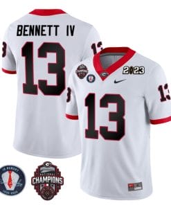 Stetson Bennett Jersey #13 Georgia Bulldogs Football 2023 Champions and Vince Dooley Patch White