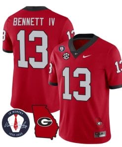 Stetson Bennett Jersey #13 Georgia Bulldogs Football Vince Dooley Patch Georgia Map Red